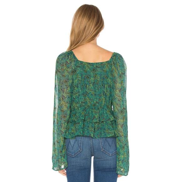 NWT Free People Uptown Bell Sleeve Flowing Peplum Style Blouse in Green - Picture 4 of 12